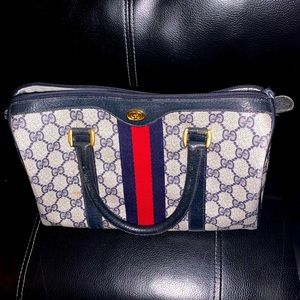 Gucci Monogram Navy Vintage Boston Bag